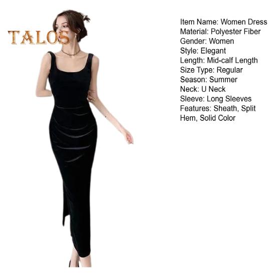 Letní Dámské Večerní šaty Slim Fit Bez rukávů Bez záda Čistá barva Dělený lem Sametový výstřih ve tvaru U Výstřih Prom Cocktail Party Midi šaty