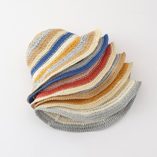 Straw Hat Rainbow Design Foldable Lightweight Breathable Sun Protection Hat Outdoor Activities Beach Travel Casual Wear