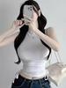 Women's Sporty Style Sleeveless Tight T-Shirt with Ruffled Base Layer, Half-High Neck, Thin and Slightly See-Through