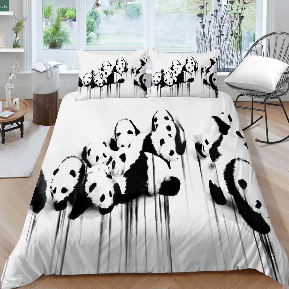 Panda Bedding Set for Kids Boys Girls Cute Cartoon Giant Panda Duvet Cover Set King/Queen Size Yellow Soft Polyester Quilt Cover