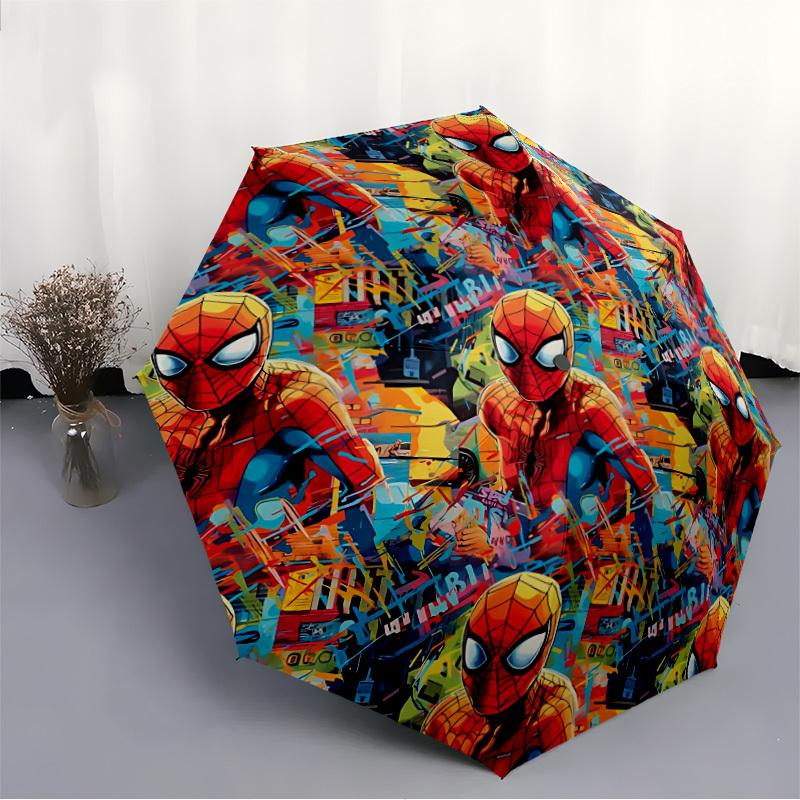 1pc Spider-Man, Graffiti Automatic Folding Umbrella - Compact 8-Rib Design, Durable Plastic & Iron, Daily Use F104003
