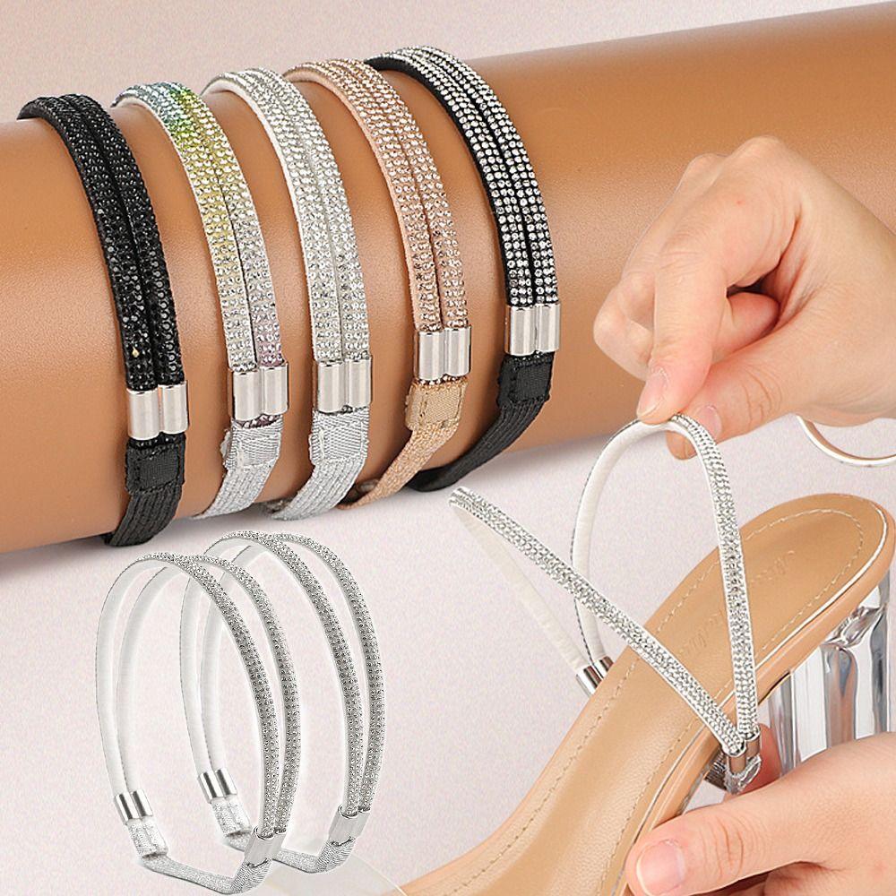 1 Pair Rhinestone High Heels Shoes Band Anti-loose Elastic Fixed Women Diamond Shoelaces Ankle Holding No Tie Straps Band