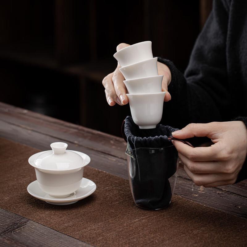 Portable White Porcelain Gongfu Travel Tea Set