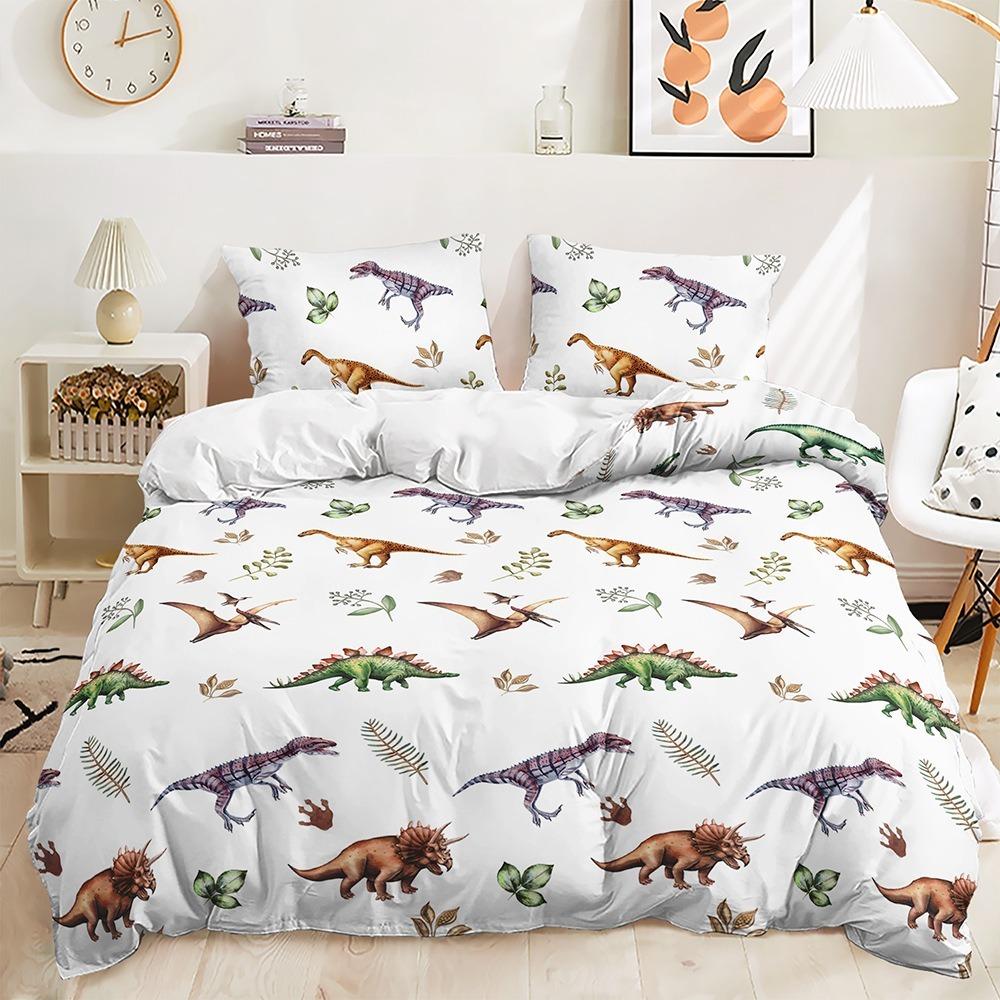 Cartoon Animal Bedding Set Children's Teen Duvet Cover Pillowcase with Dinosaur Pattern Boys Single Double King Queen, 2/3 Pieces