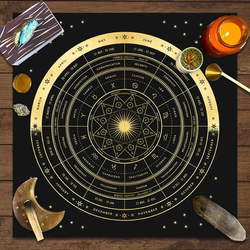 1pc Tarot Card Tablecloth, 12 Zodiac Astrology Altar Cloth, Fortune Astrology Prophecy Card Mat, Drop Board Game Tablecloth