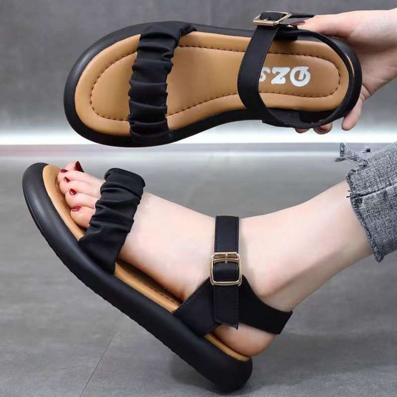 2025 new flat-soled sandals women wear open-toed pregnant women's soft-soled shoes in summer, versatile, comfortable and non-slip beach shoes
