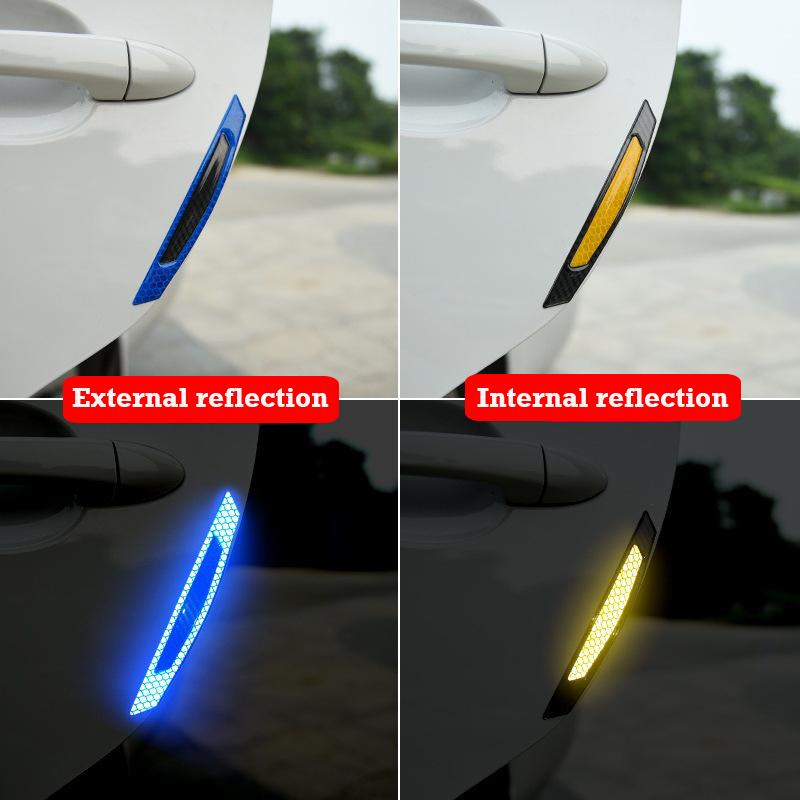2Pcs Car Wheel Eyebrow Reflective Sticker Carbon Fiber Anti-collision Strip Anti-scratch Warning Protection Strips Car Accessory