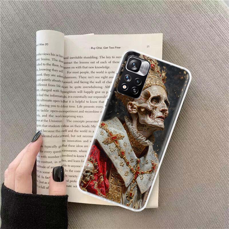 Crown Skeleton Emperor Phone Case For Redmi Note 13 12 Pro Plus 14 15 Pro 5G 11 11T 11E 11S 10 Pro 10S 9 9S Cover Cell Clear TPU