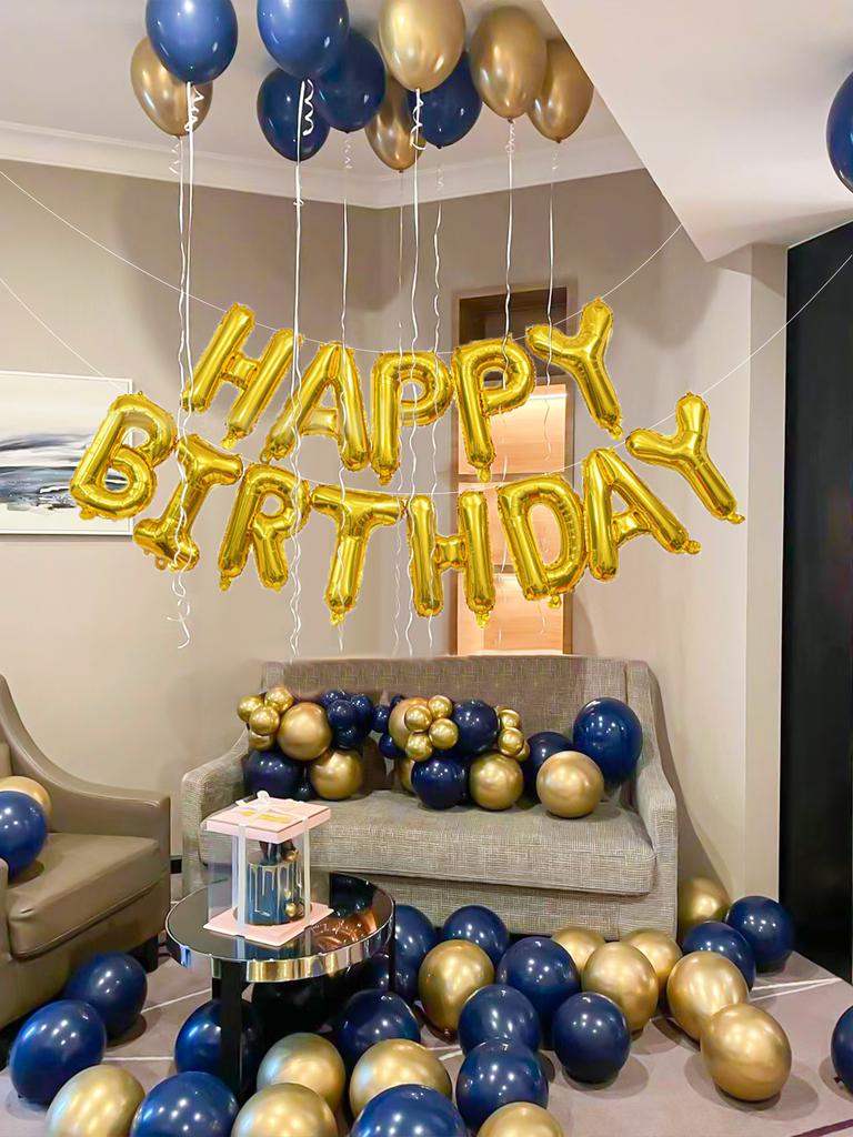 43pcs Gold Happy Birthday Letter Balloon Set, 16 Inch Happy Birthday English Letter Aluminum Foil Balloon Birthday Party