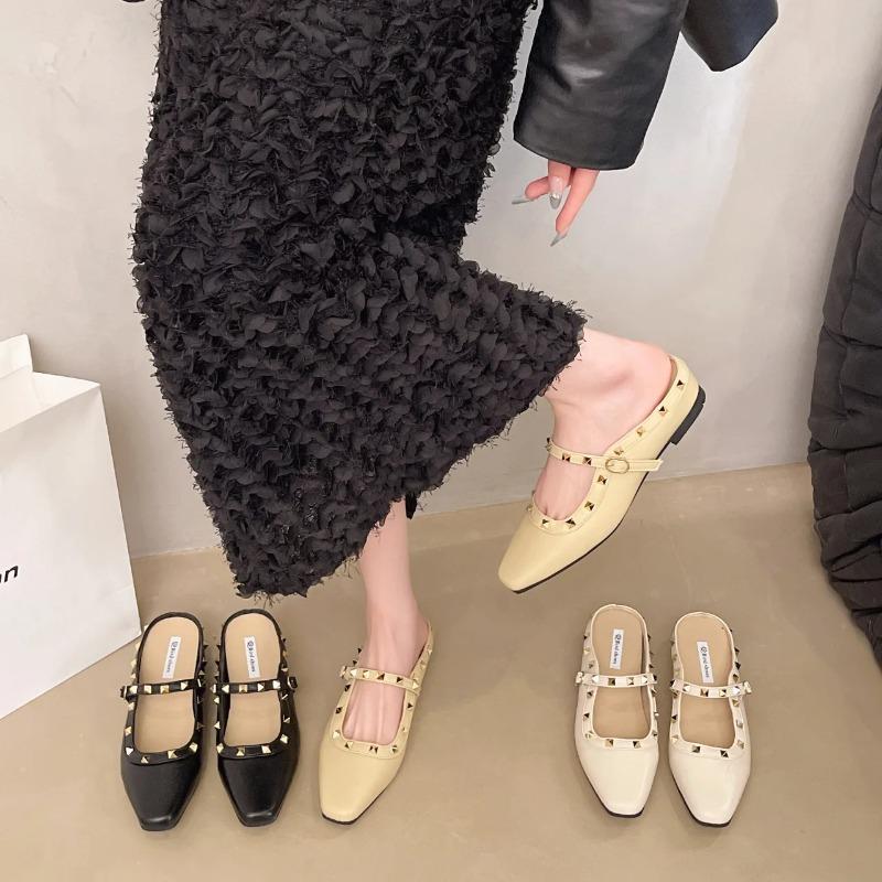 Fashion Cover Toe Shoes Increased Internal Low Rivet House Slippers Platform Slides Summer PU Rome Fabric Rubber Hoof Heels