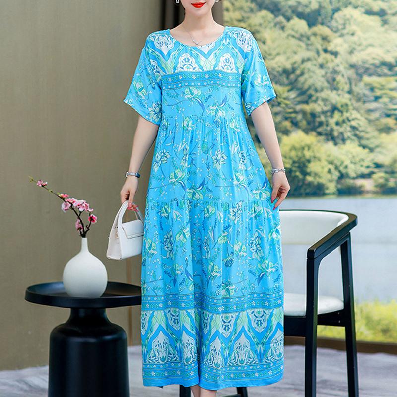 Damenkleid, Sommer, Vintage-Kleidung, lässig, kurzärmelig, langes Kleid für Damen, Sommer-Outfit