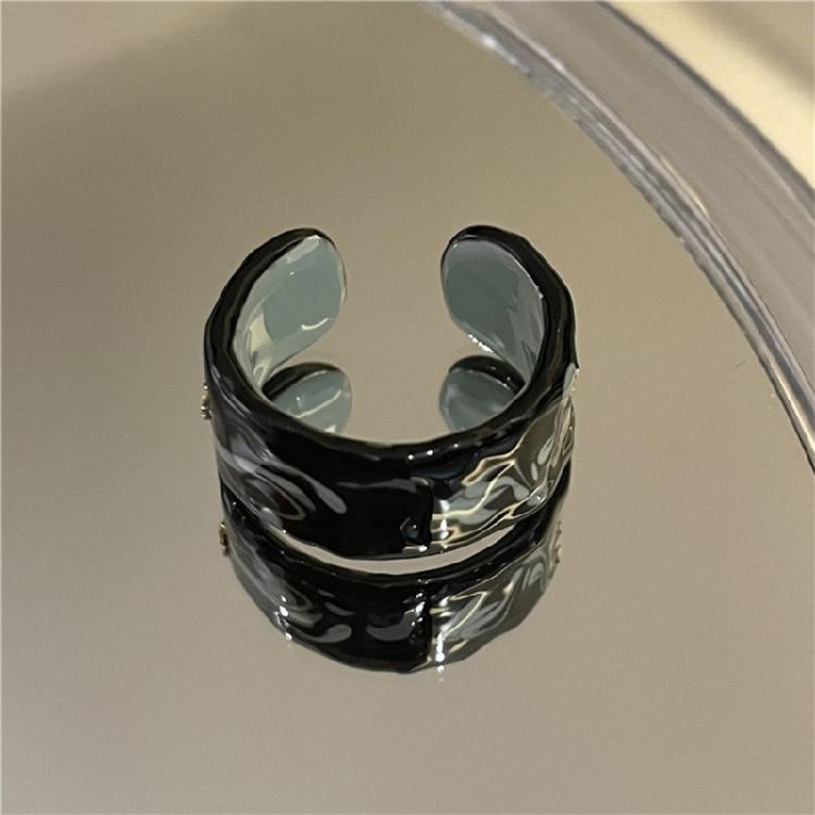 Elegant Dripping Oil Open Ring with Gold Foil Adjustable Ceramic Finger Ring Trendy Jewelry for Fashion Enthusiasts