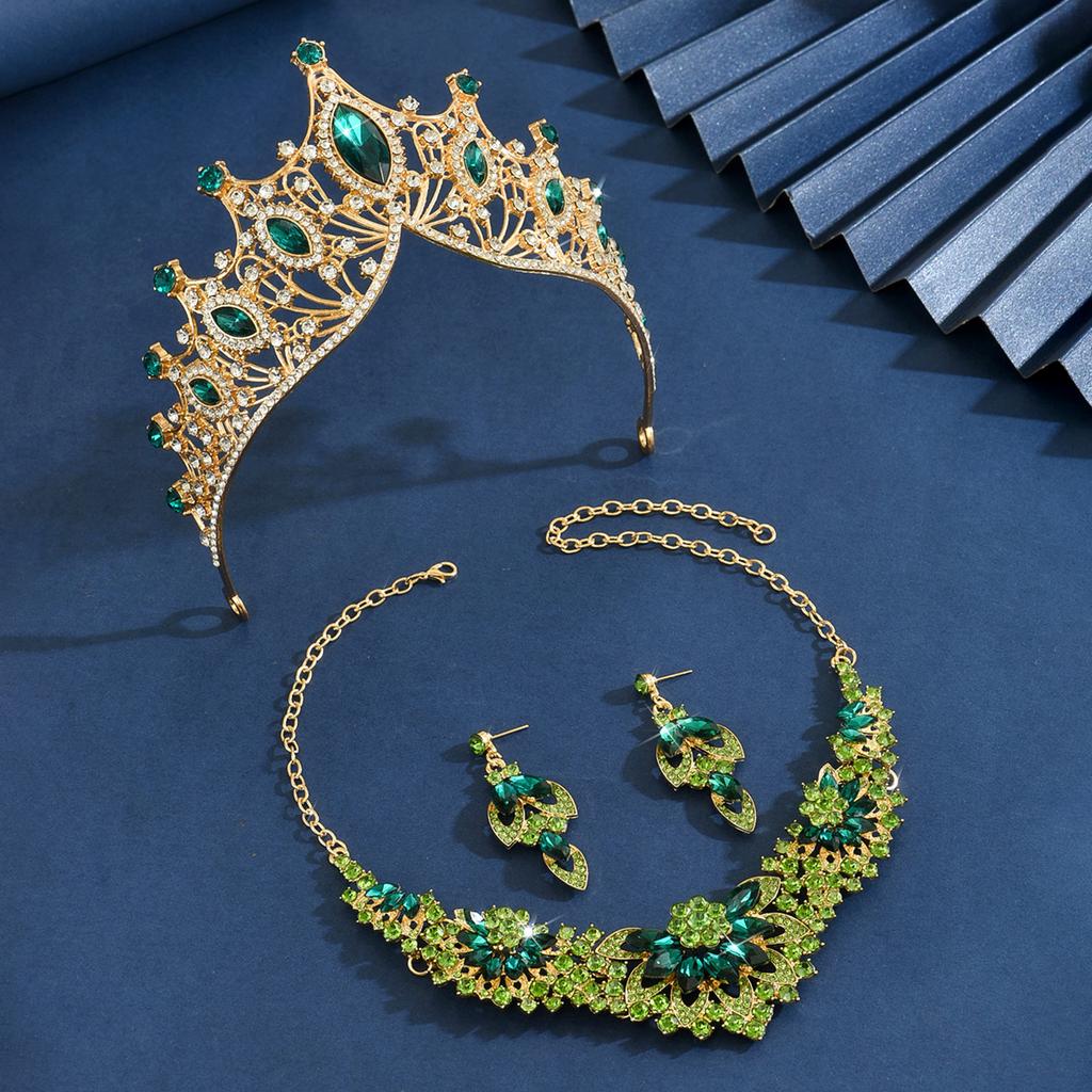 Ladies' Fashion Design Crown Necklace Earrings Jewelry Set Suitable for Wedding, Party, Festival Gifts