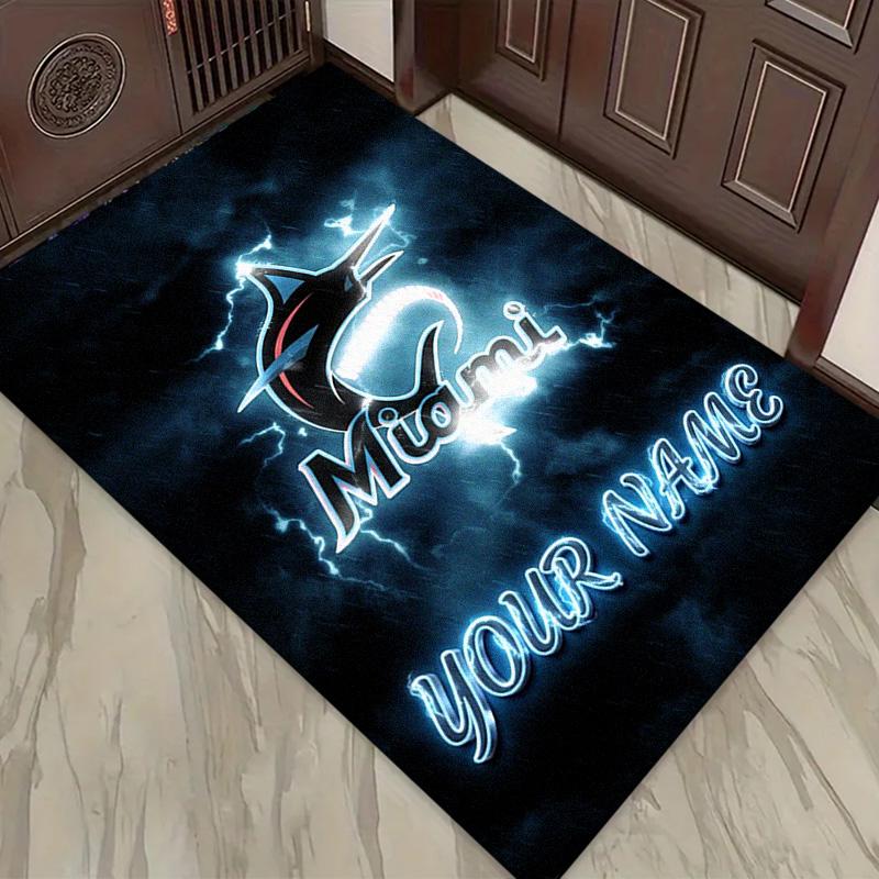 Name Custom Miami Marlins Logo Carpet Rug for Living Room Bedroom Home Sofa Decoration,Kids Play Non-slip Floor Mat
