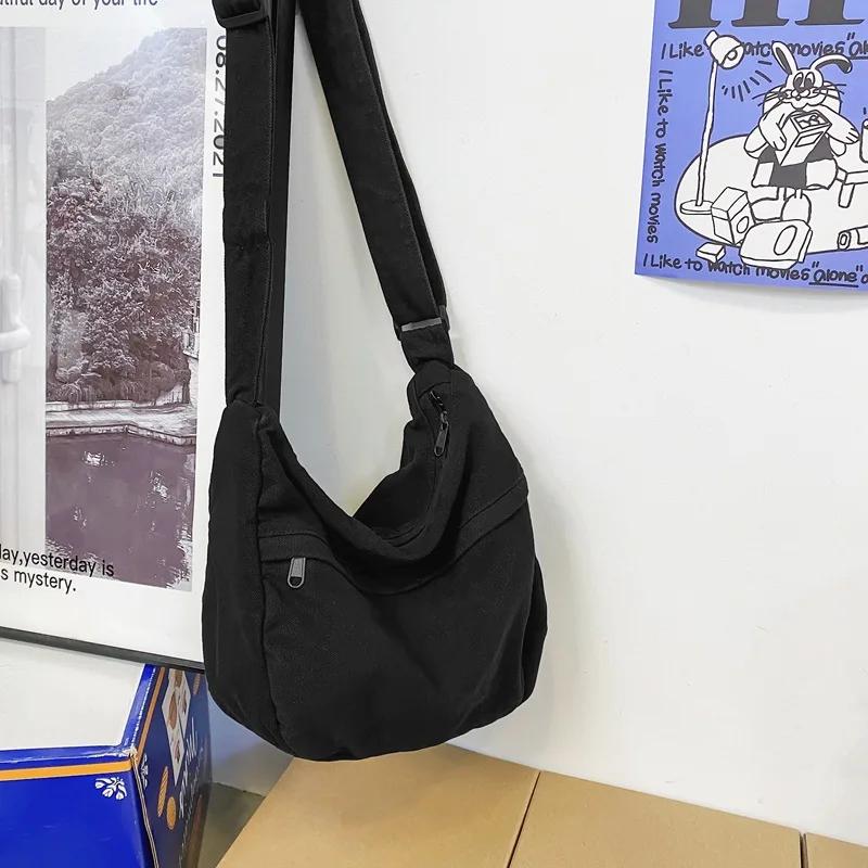 

Canvas Bags For Women Vintage Handbags Casual Shoulder Crossbody Bag Eco Bag Korean Messenger Bag Y2K Unisex Black Shopper Bag