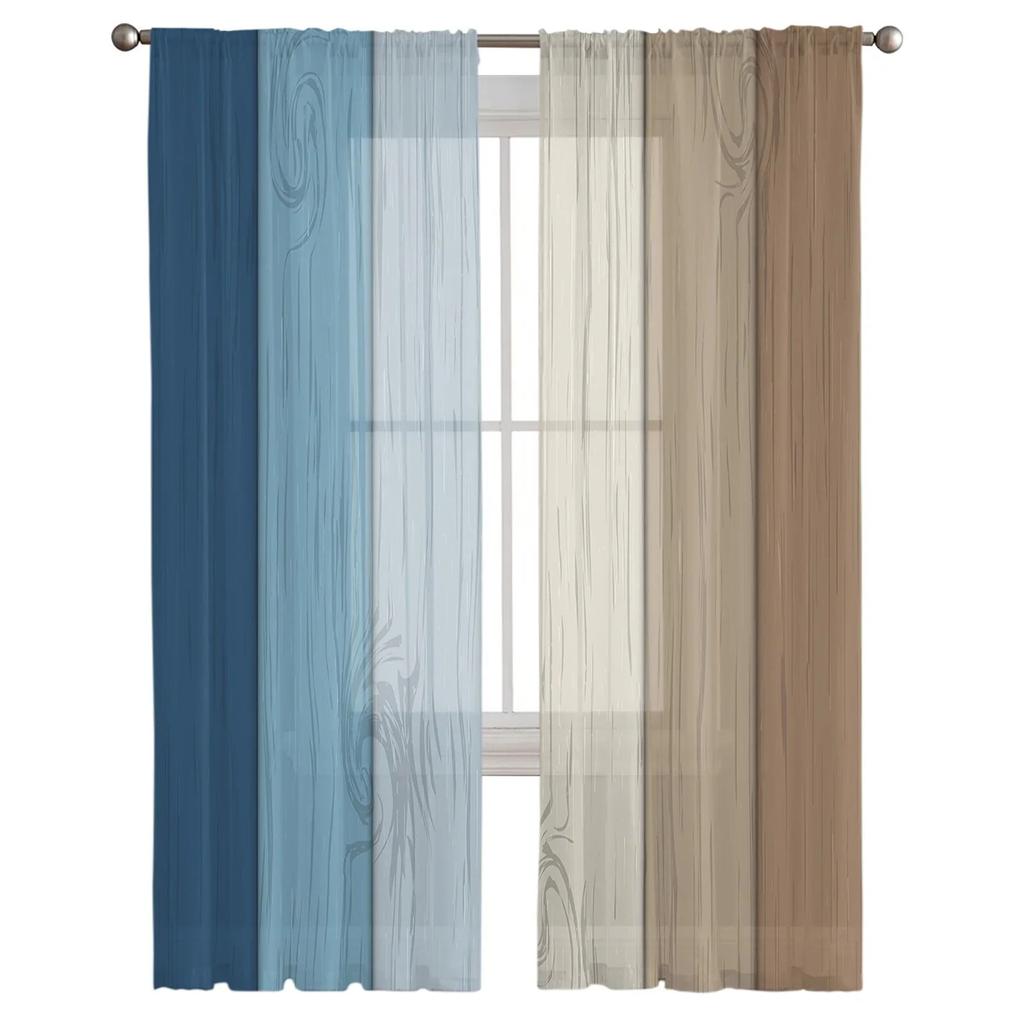 Retro Blue Brown Gradient Fashion Tulle Curtains for Bedroom Hall Decor Chiffon Curtain for Balcony Kitchen Home Drapes
