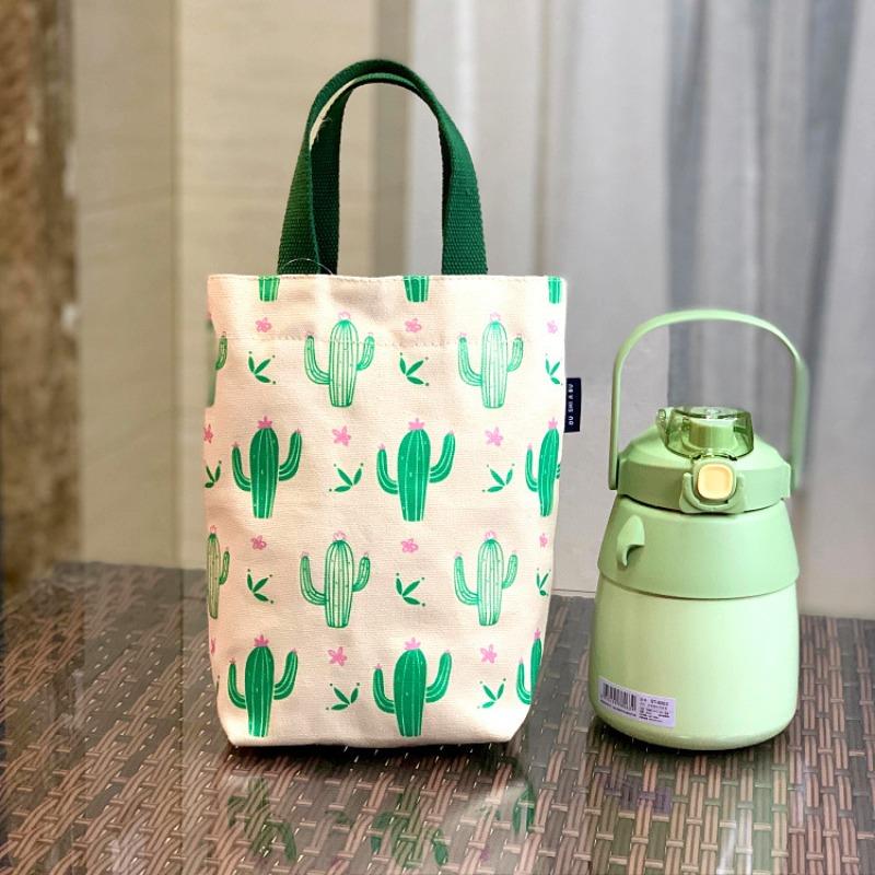 

New Japanese and Korean simple canvas portable braised cup bag Internet celebrity belly cup thermos cup bag work hand carry snack bag
