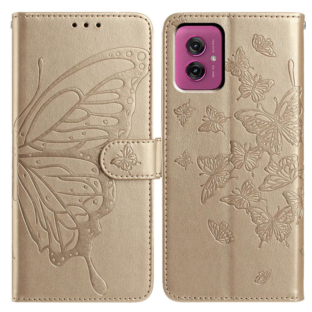 For Motorola Moto G55 5G Case Butterfly Imprinted Wallet Stand PU Leather Flip Phone Cover with Strap