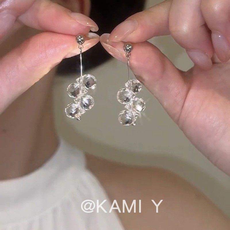 

Kami Y Transparent Crystal Tassel Earrings Female Summer Niche Design Minimalist Elegant Ins Frosty Style Stud Earrings Earrings Clear Crystal Tassel Earrings