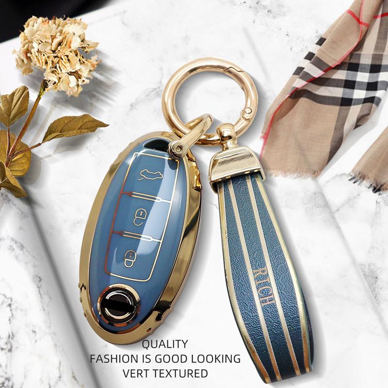 Luxuriöse goldene Fernbedienung Autoschlüssel-Hülle für Nissan Qashqai Juke J10 J11 X-Trail T32 T31 Kicks Tiida Pathfinder Murano