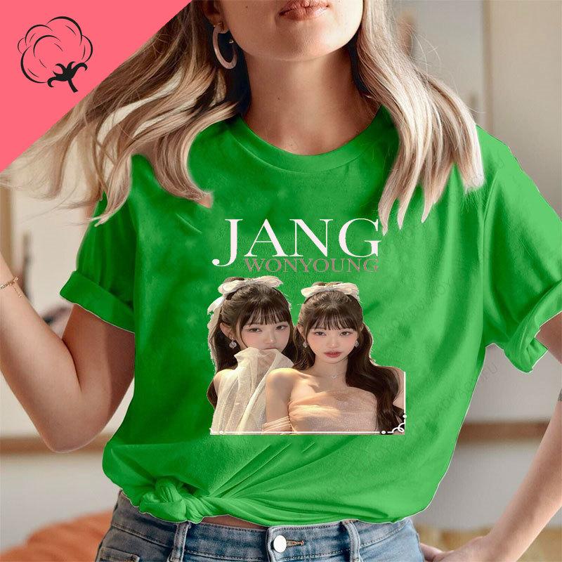 Korea Famous Star Jang Wonyoung Portrait Fans Shirt Trendy Casual Popular Fashion Pure Cotton Short Sleeve Camisa Y2k Clothes