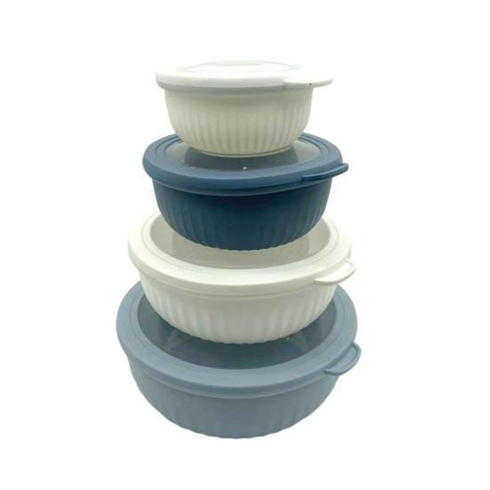 

4 шт. контейнер для еды с герметичной крышкой, коробка для сохранения свежести салата, риса и лапши синий/белый