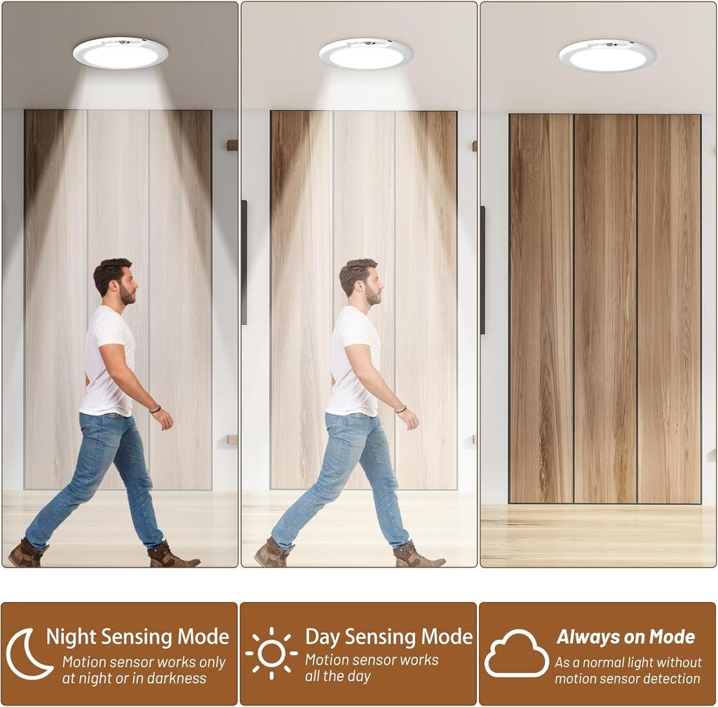 Motion Sensor LED Ceiling Light With Remote Control USB Rechargeable For Shower Stair Closet Cabinet Magnetic Installation