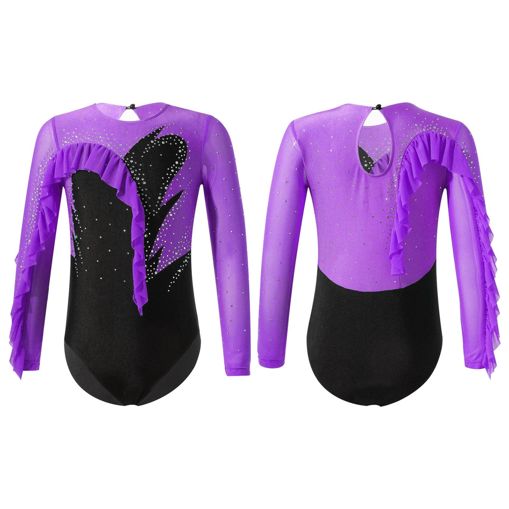 

Дитячий нарядний костюм для катання на ковзанах Джазовий латиноамериканський костюм для дівчаток Гімнастичні танцювальні купальники з блискучими стразами, прикрашені рюшами. 15-16 Years фіолетовий