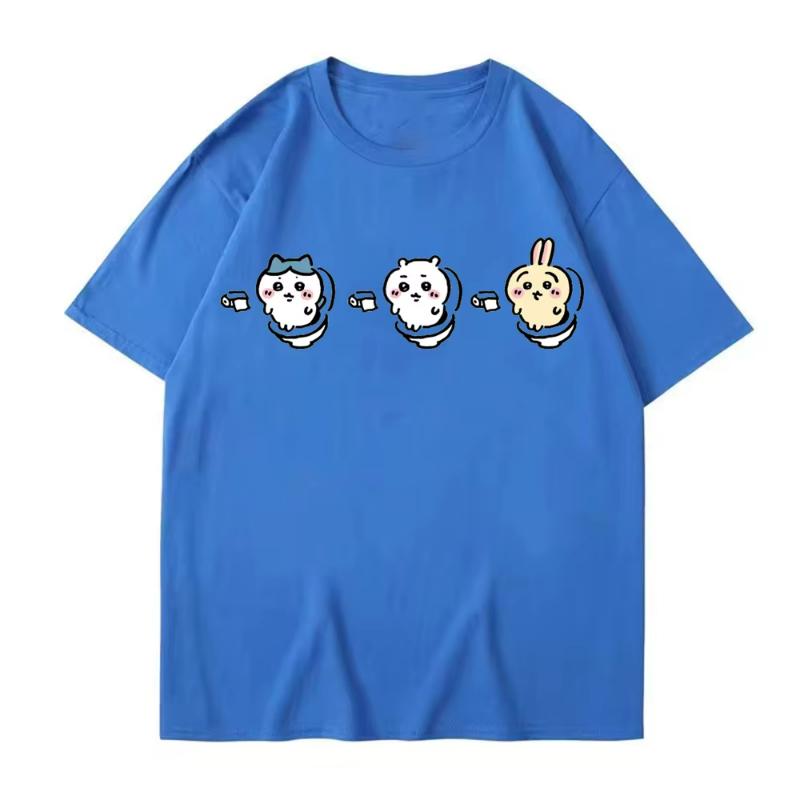 Funny Chiikawa Toilet T Shirts for Women Summer Graphic Short Sleeve Cotton Tees Men T-shirt Couple Street Casual Tops Clothing