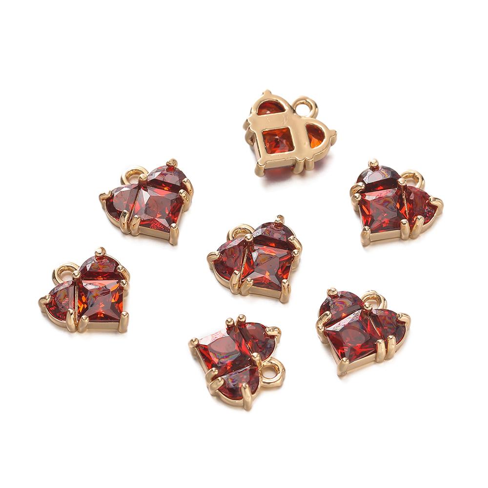 2Piece/Lot 18K Gold Color Plated Heart Charms Pendants with Zircon for DIY Bracelet Necklace Jewelry Making Accessories