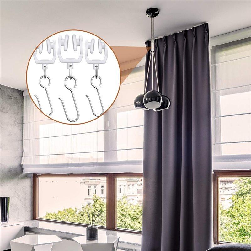 ABWR-Shower S Hook Set 120 Pcs Curtain Track Ceiling Mount Hooks And Rollers Metal Straight Curved