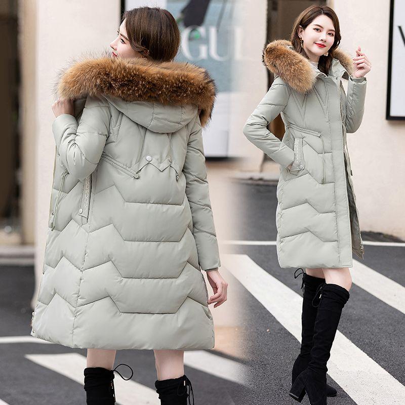 Down Jacket Women's Medium and Long New Slim-fit Fur Collar Warm Duck Down Thickened Jacket Winter