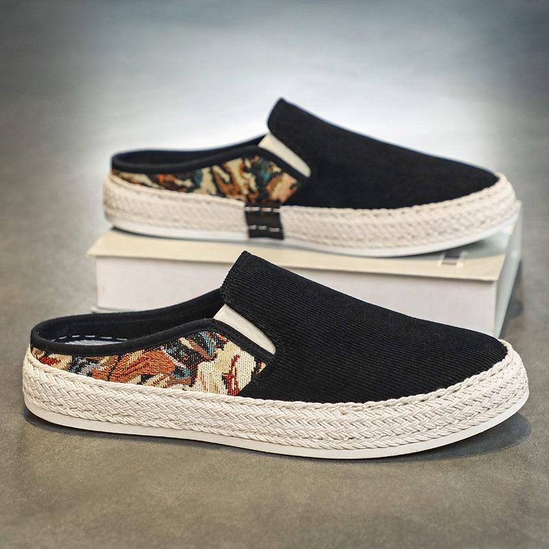 Casual Men Shoes Fashion Sports Shoes Men Personality Men Sneakers Half Slippers  Corduroy Loafers Men's Shoes Corduroy Loafers