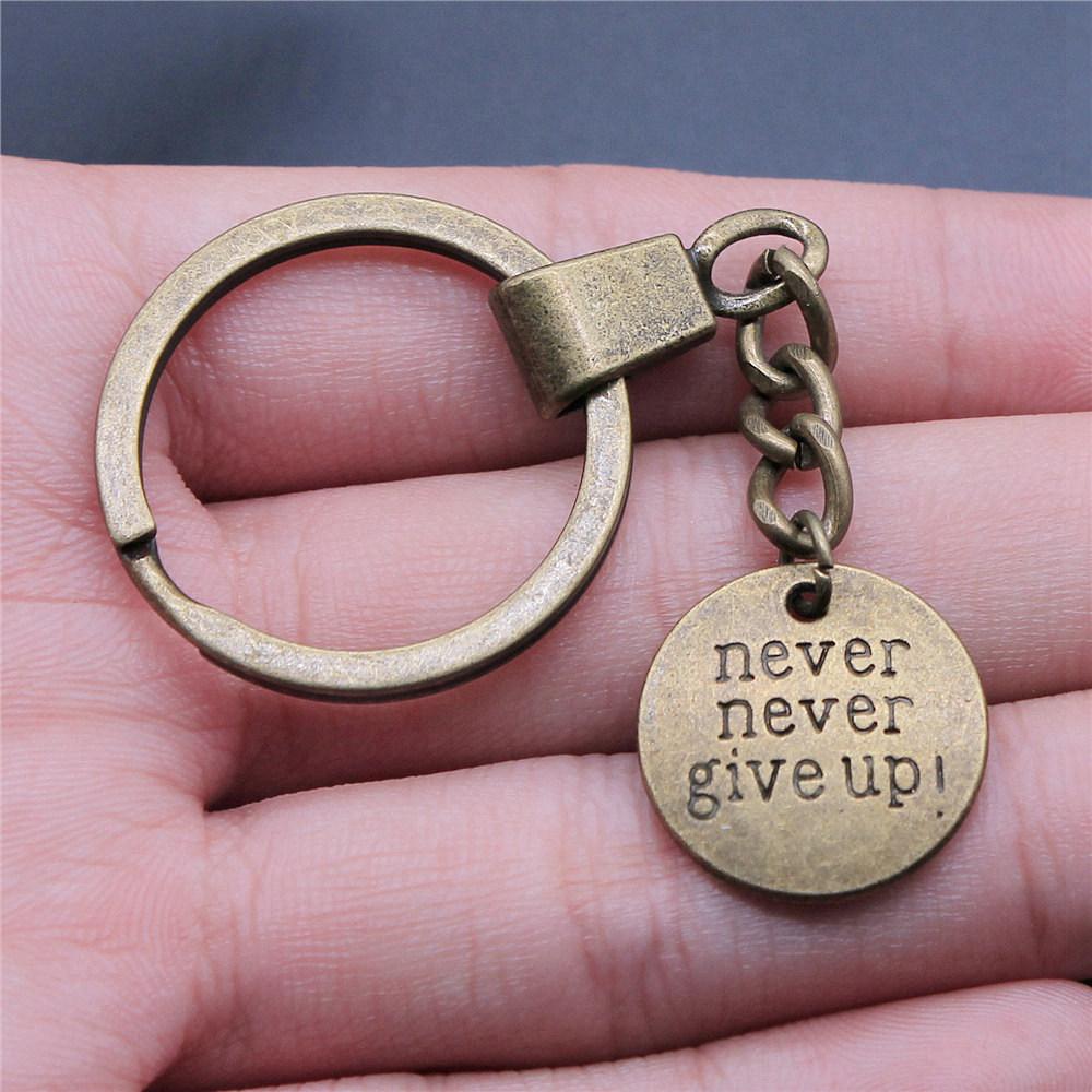 Encouragement Letter Om Yoga Tags Pendant Antique Bronze Metal Keychain with 30mm Ring for Family