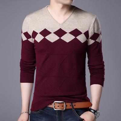 Frühlings- und Herbstpullover mit V-Ausschnitt für junge und mittelalte Männer, schmal geschnittene Wollkleidung im koreanischen Stil, trendige dünne Herrenpullover