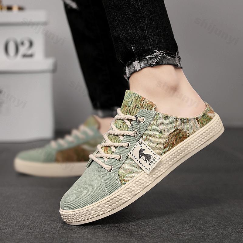 Fashion Men's Canvas Slippers Half Slippers 2025 Summer New Outdoor Anti-slip Breathable Fashion Male Casual Slippers Party Sandals