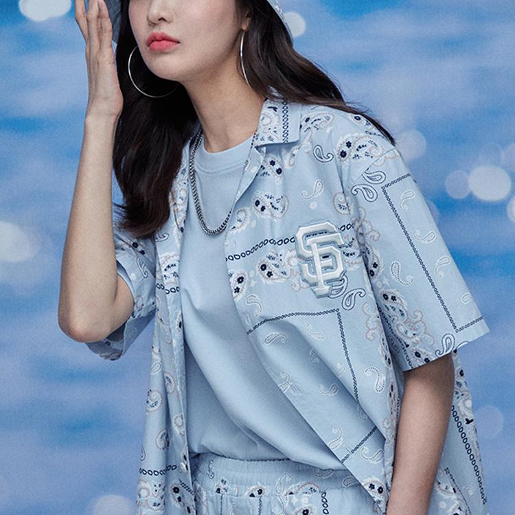 New MLB Cashew Flower Shirts Unisex Sky Blue 31WSH3131-14S