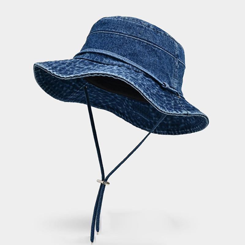Nuovo Cappello Secchiello in Denim Lavato Donna Cappello da Sole da Esterno Unisex Cappelli Bob Panama da Pescatore