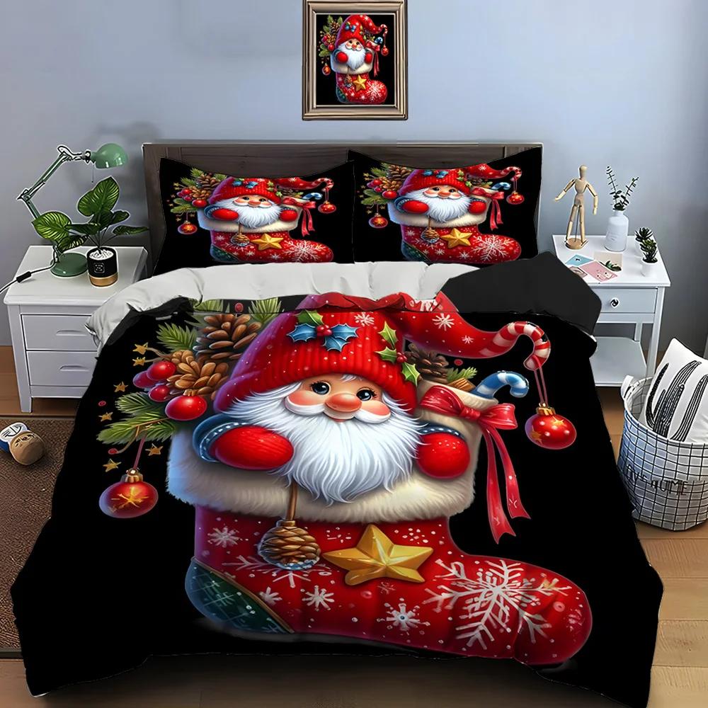 Christmas Gnome Print Bedding Set Duvet Cover 1 Duvet Cover 2 Pillowcases Adult and Children Bedding Set Luxury Holiday Gifts