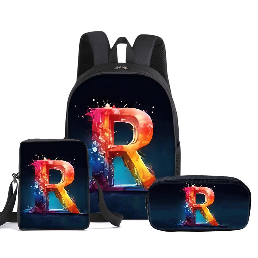 Guitar Print Three Piece Set Rucksacks for Boys Plus Girls Best Gifts 2D Flat Animated School Carrier for Children