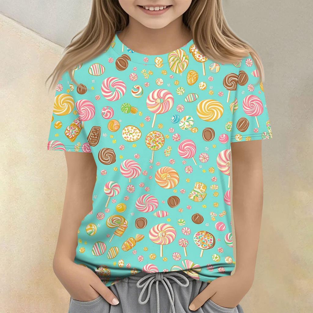 Kinder bedrucktes Rundhals Kurzarm Freizeit-T-Shirt