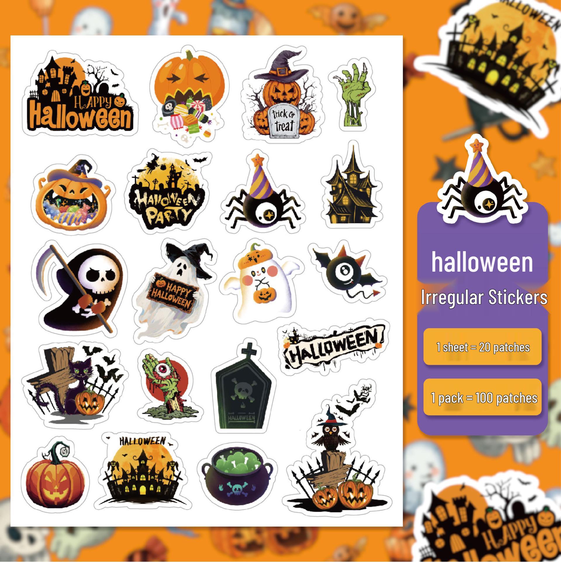 Набор из 100 штук Хэллоуинских мультяшных наклеек с граффити для автомобилей, чемоданов, стаканов для воды и скейтбордов 3.5-4.5 cm