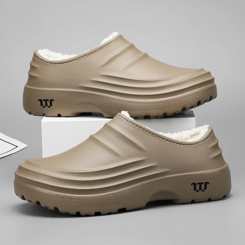 New Fashion Cotton Slippers Men Winter Warm Home Cotton Shoes Waterproof Garden Shoes Indoor Slip On Concise Shoes for Men