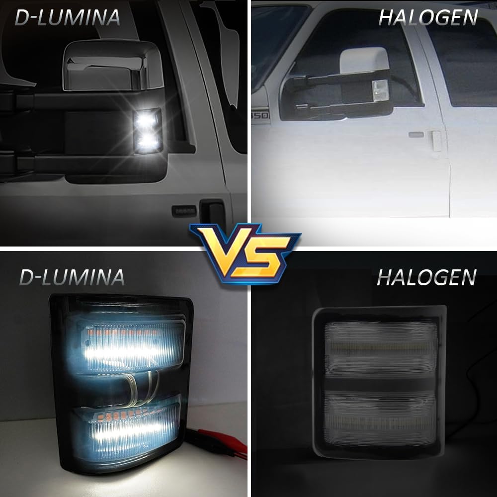 D-Lumina LED Side Mirror Marker Lights Smoked Lens White for 2008-2016 Fo-rd F250 F350 F450 F550 Super Duty Signal Mirror Lights, White Turn Signal