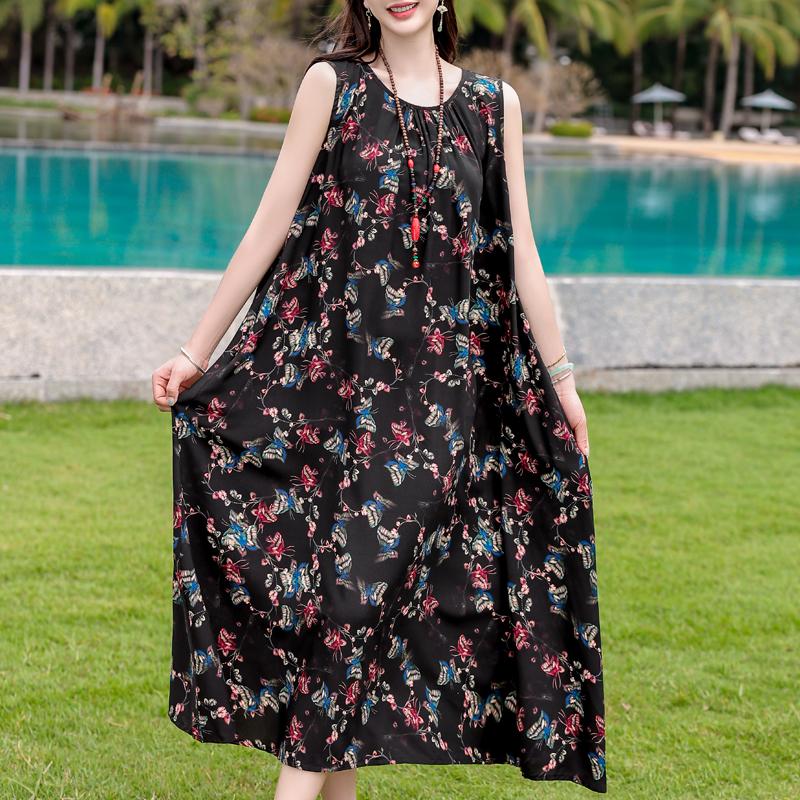 Vestido de Verano Elegante para Mujer de Talla Grande Casual Suelto Sin Mangas Vestido Largo Ropa Femenina Vintage