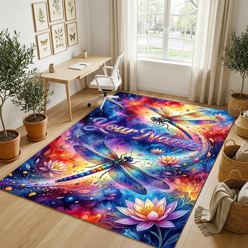 Dragon Phoenix Theme Crystal Velvet Rug Personalized Custom Name Text Soft Floor Mat Home Decor