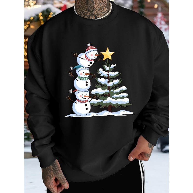Men's Casual Graphic Sweatshirt with Snow Fun and Star Wish Print - Trendy Machine Sporty Casual Sweatshirt, Perfect Choice for Autumn and Winter
