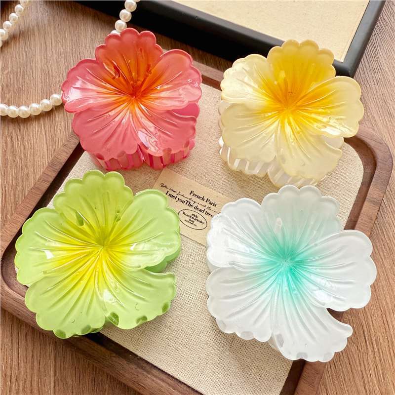 8CM Hair Claws Headwear Accessories Gradient Flower Acrylic Hair Clip Women Large Sweet Hair Claws Crab Clamp Barrettes Hawaiian
