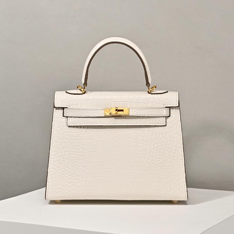 Matte Crocodile Pattern Genuine Leather Kelly Bag - Versatile Handbag, Shoulder, and Crossbody Style