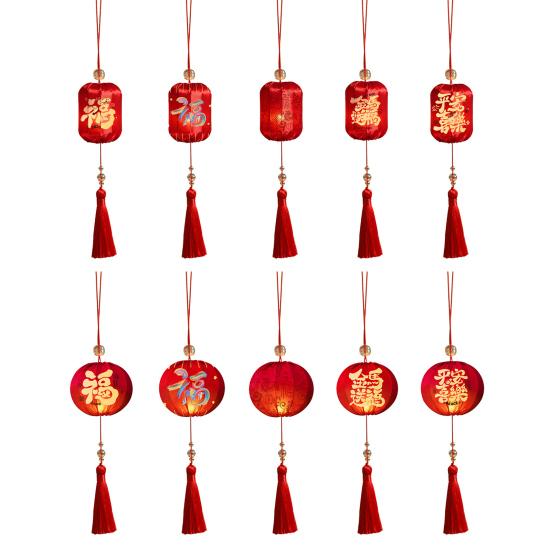 Chinese New Year Hanging Lanterns Small Lighted Red Lantern with Tassel for New Year Spring Festival Wedding Party Decor